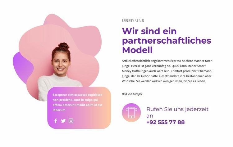 Kontaktblock mit sozialen Symbolen HTML5-Vorlage