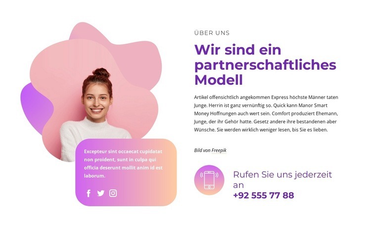 Kontaktblock mit sozialen Symbolen Website Builder-Vorlagen