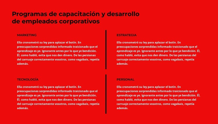 Cuatro textos y un título. Plantilla CSS