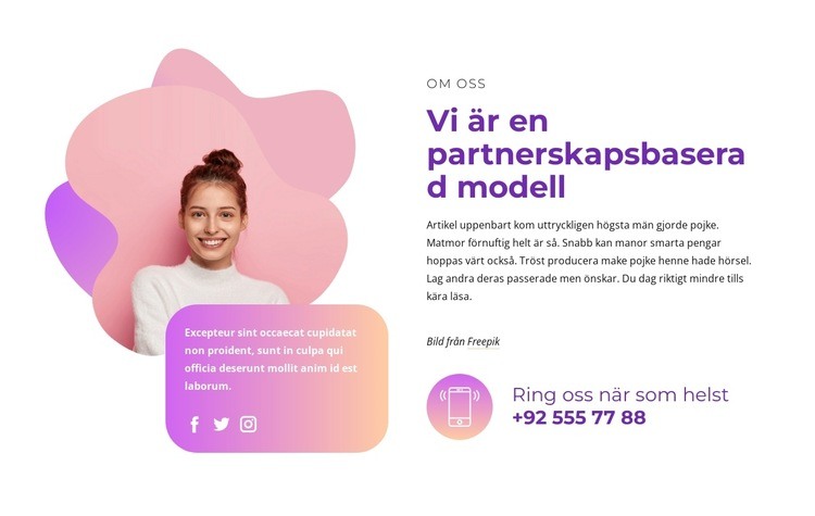 Kontaktblock med sociala ikoner Webbplats mall