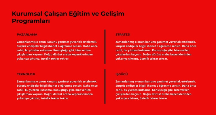 Dört metin ve bir başlık Web Sitesi Şablonu