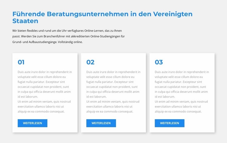 Drei Textblöcke Website-Modell