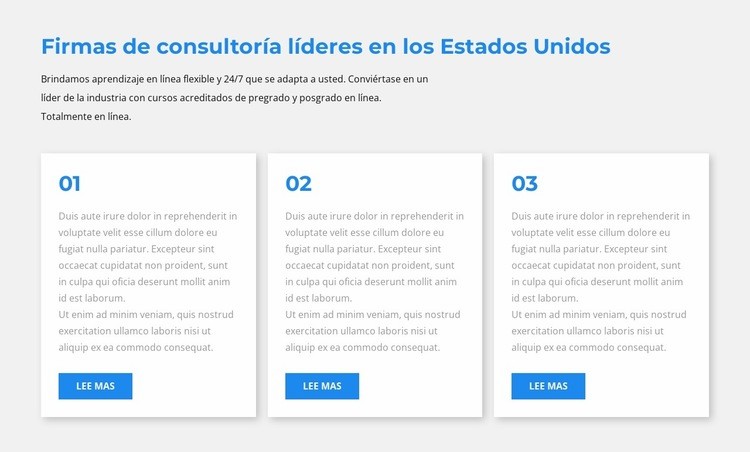 Tres bloques de texto Plantillas de creación de sitios web