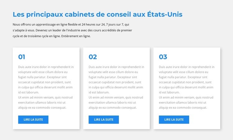 Trois blocs de texte Modèles de constructeur de sites Web