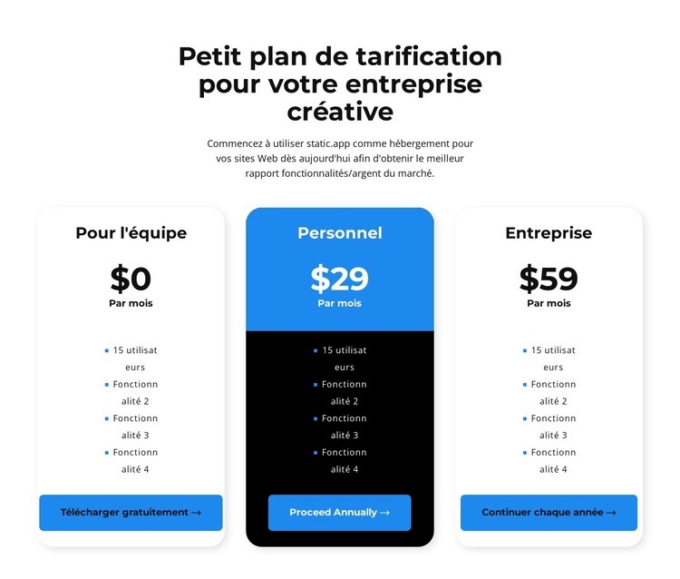 Choisissez votre tarif personnel Modèles de constructeur de sites Web