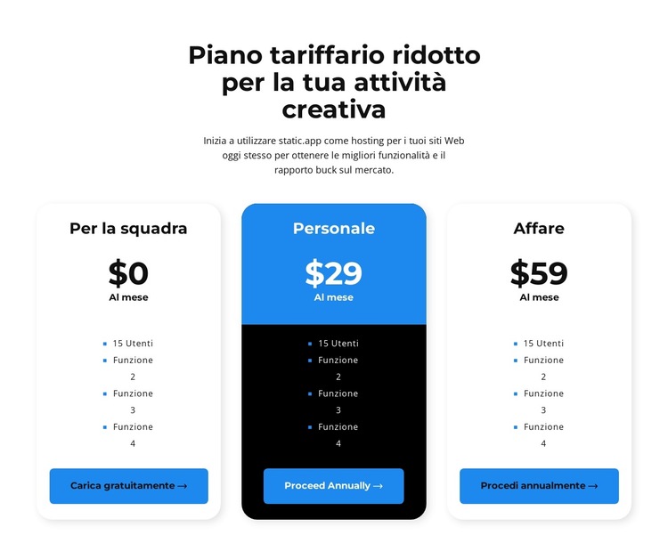 Scegli la tua tariffa personale Modello di sito Web