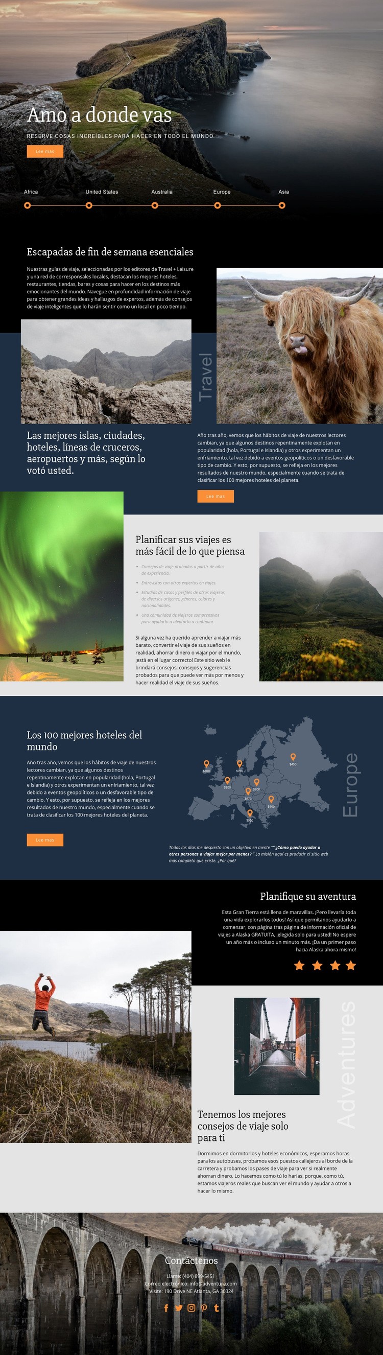 Planificación de su viaje Plantillas de creación de sitios web