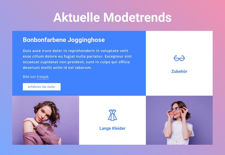 Aktuelle Modetrends Website-Modell