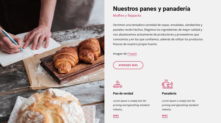 Nuestros panes y panadería Maqueta de sitio web