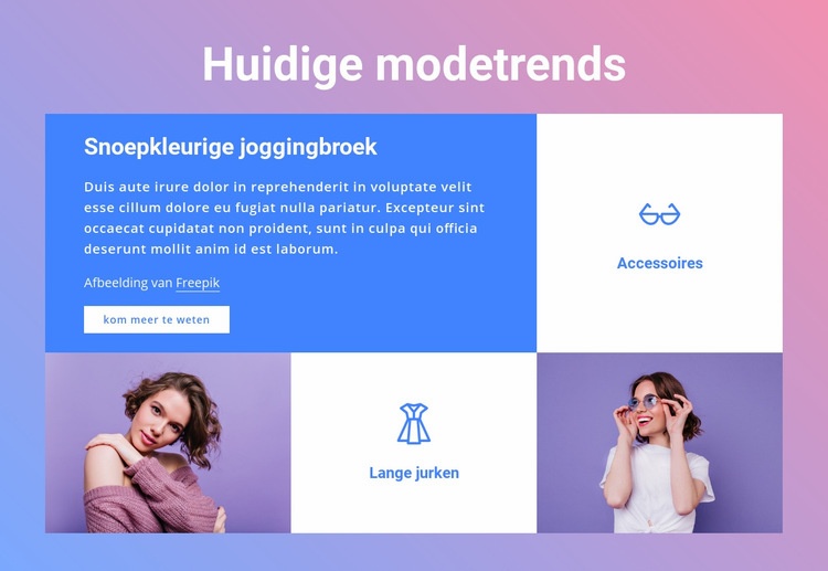 Huidige modetrends Website mockup