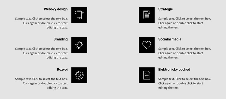 Výhody s ikonami ve dvou sloupcích Šablona webové stránky
