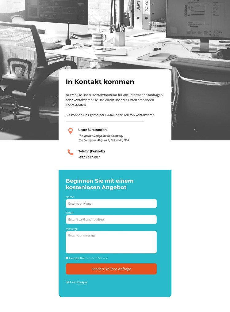 Kontaktieren Sie uns Block mit Formular CSS-Vorlage