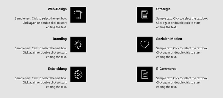 Vorteile mit Symbolen in zwei Spalten HTML-Vorlage