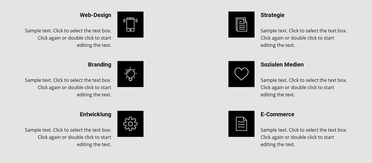 Vorteile mit Symbolen in zwei Spalten Website-Modell