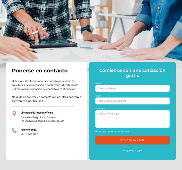 Ponerse en contacto bloque con imagen Plantillas de creación de sitios web