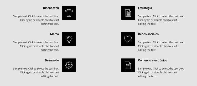 Beneficios con iconos en dos columnas Diseño de páginas web
