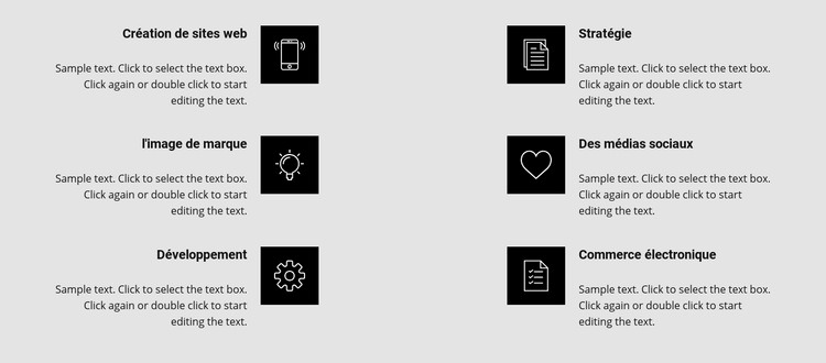 Avantages avec des icônes sur deux colonnes Créateur de site Web HTML