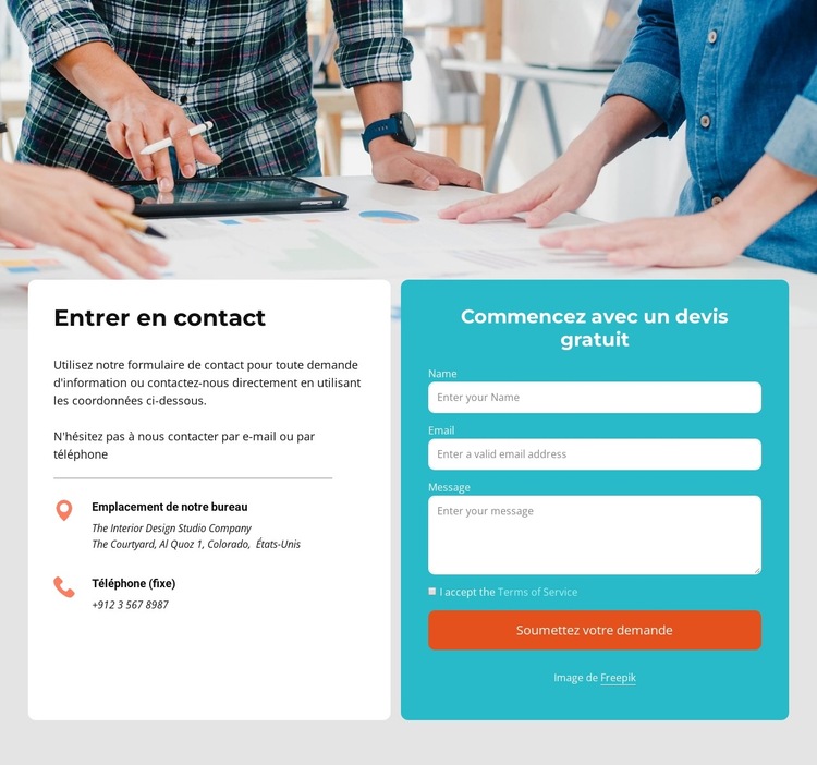 Entrer en contact bloc avec image Modèle de site Web