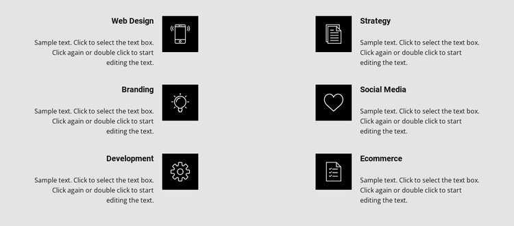 Benefits with icons in two columns Homepage Design