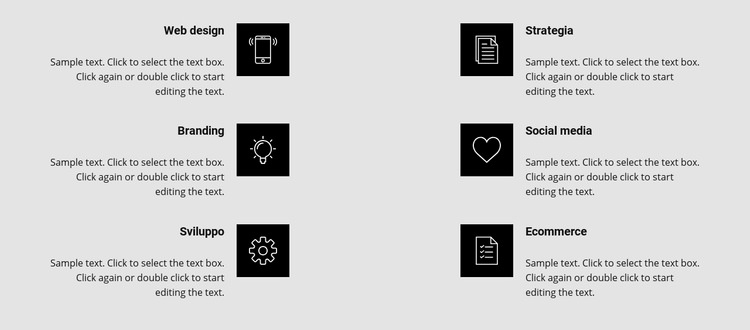 Vantaggi con icone in due colonne Costruttore di siti web HTML