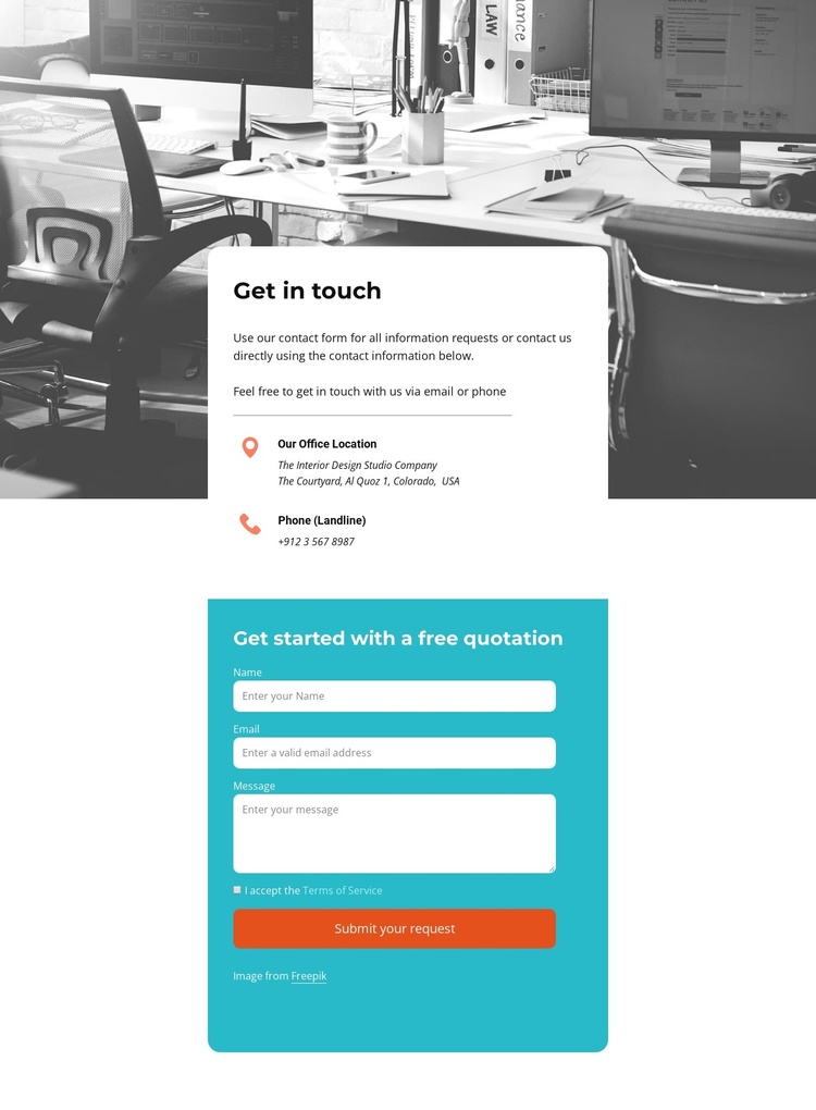 Contact us block with form Joomla Template