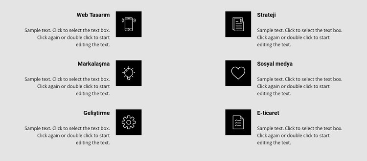 İki sütundaki ikonların avantajları Açılış sayfası