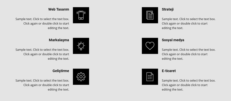 İki sütundaki ikonların avantajları HTML Şablonu