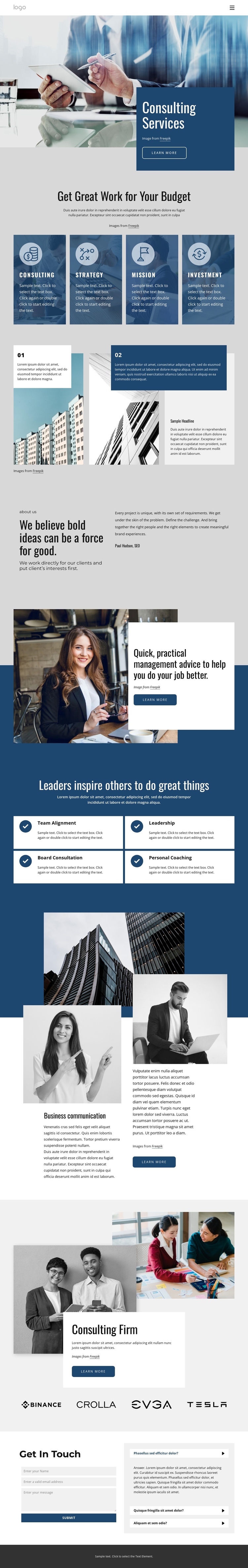 Professional consulting service firm One Page Template
