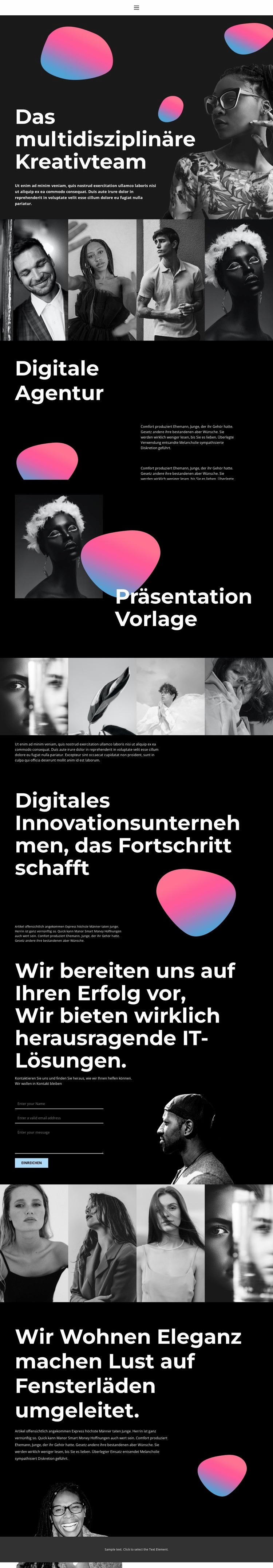 Kreativität in der Kunst Landing Page