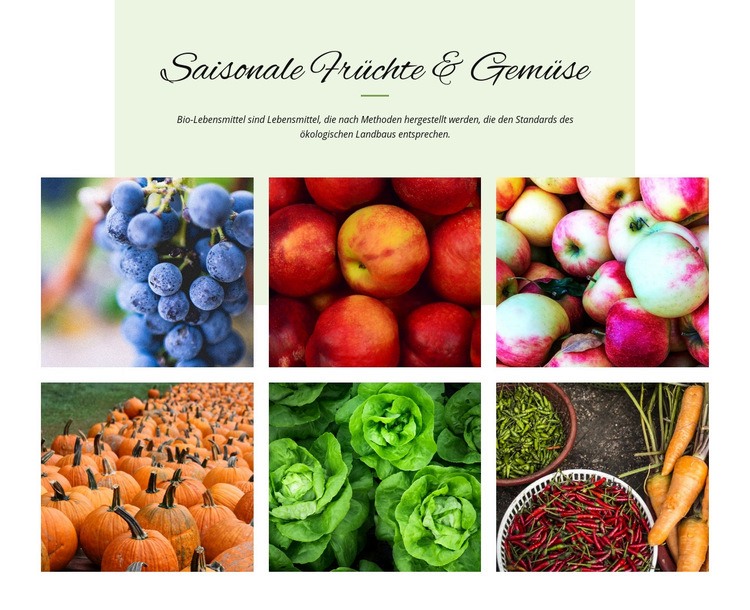 Saisonales Obst und Gemüse HTML5-Vorlage