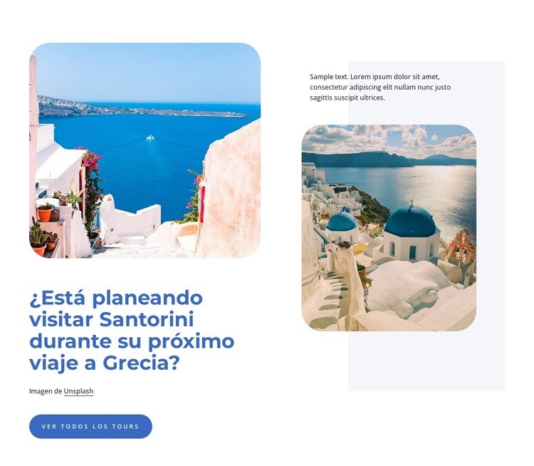 Planificador de viajes a Santorini Página de destino