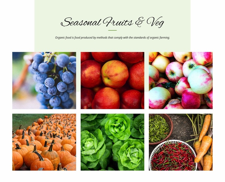 Szezonális gyümölcsök és zöldségek Html Weboldal készítő
