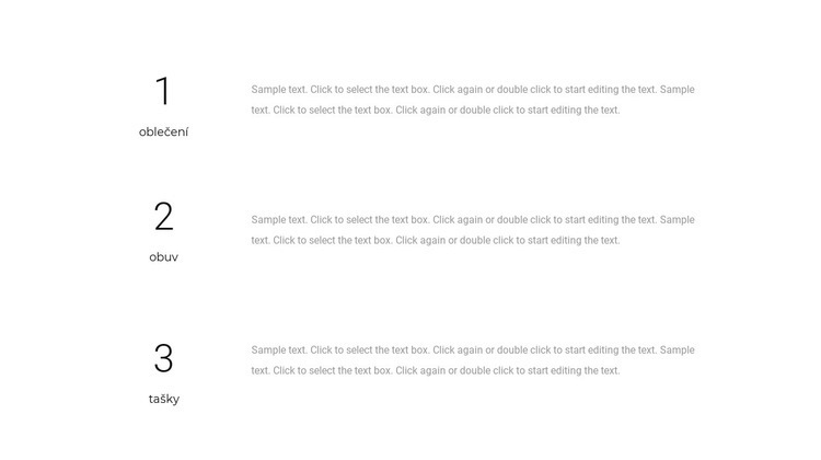 Tři textové bloky Šablona HTML