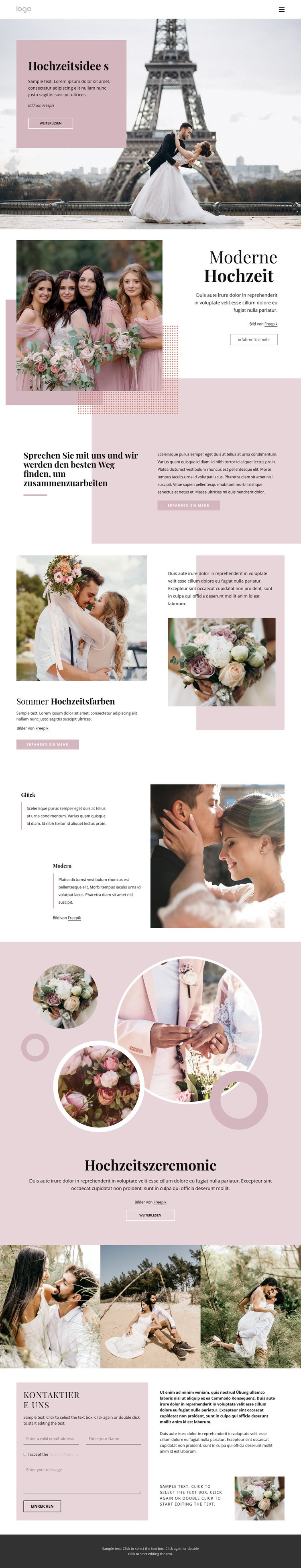 Einzigartige Hochzeitszeremonie Website-Modell