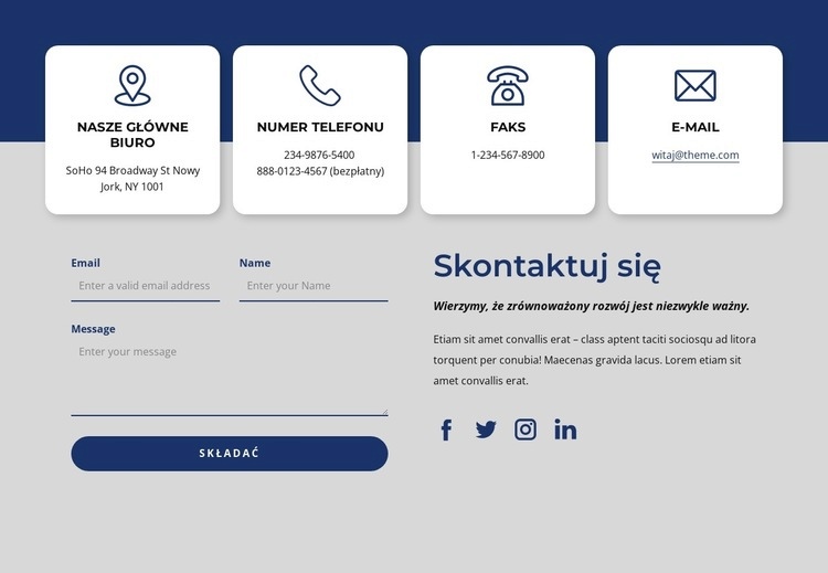 Blok informacyjny Makieta strony internetowej