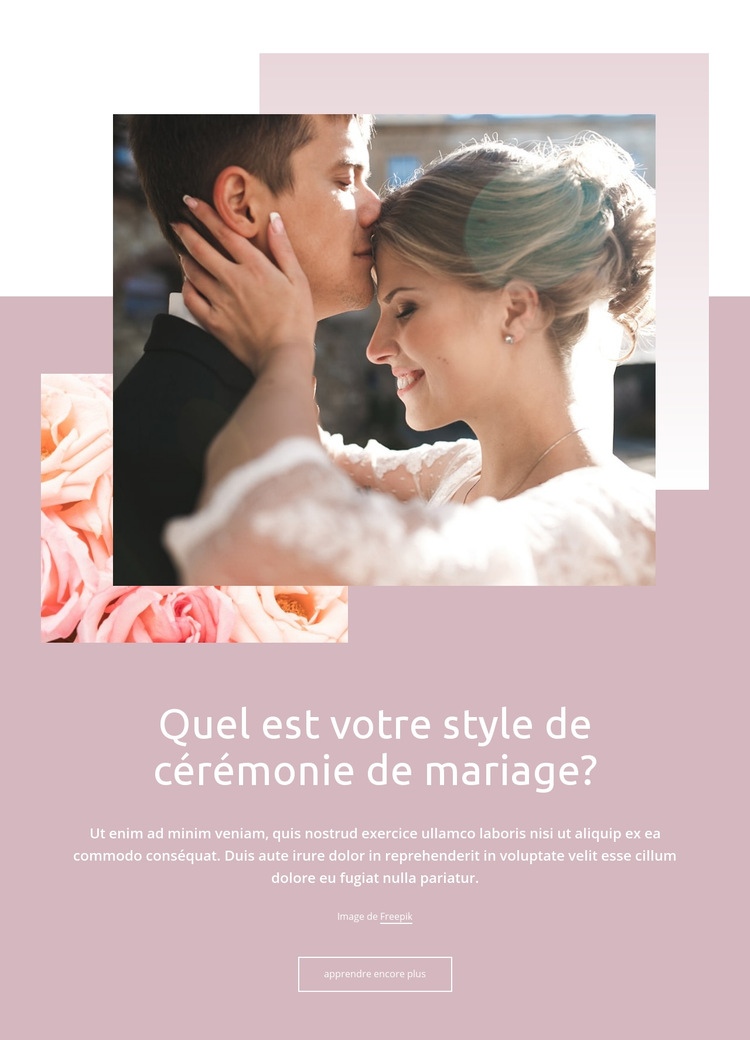Style de cérémonie de mariage Maquette de site Web