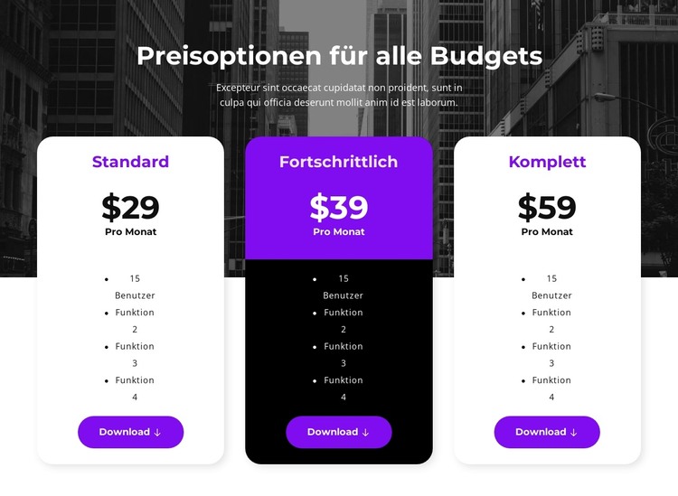 Preisoptionen für alle Budgets HTML-Vorlage