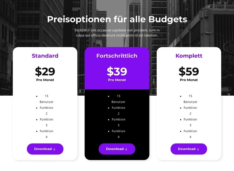 Preisoptionen für alle Budgets Website Builder-Vorlagen