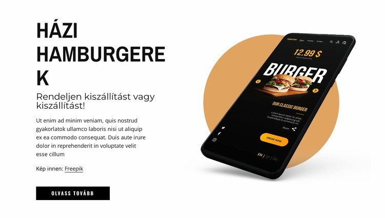 Házi hamburgerek Weboldal tervezés