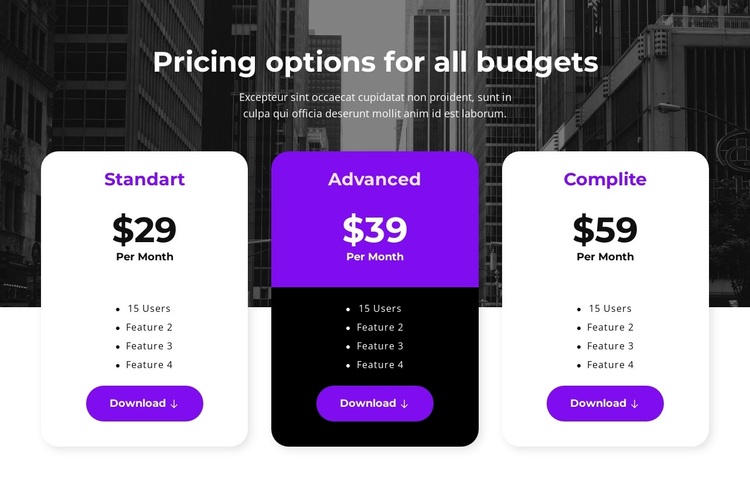 Pricing options for all budgets Joomla Page Builder
