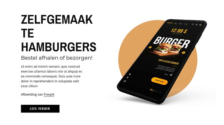 Zelfgemaakte hamburgers Website mockup