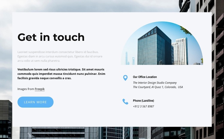 Contacts on image background Website Design