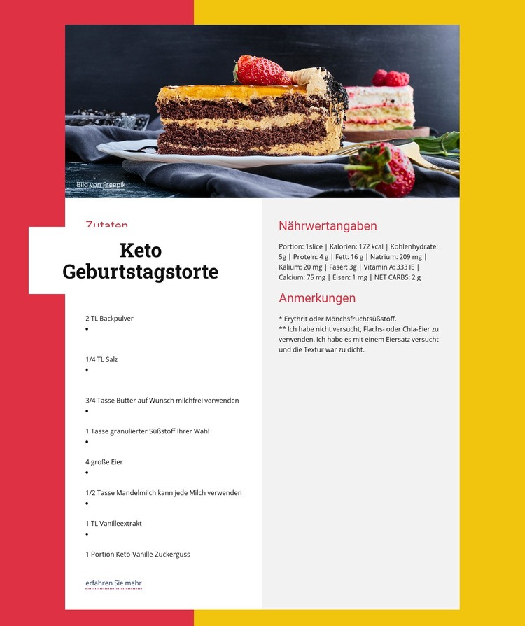 Keto Geburtstagstorte Website Builder-Vorlagen