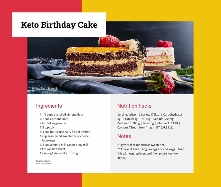 Keto birthday cake Elementor Template Alternative