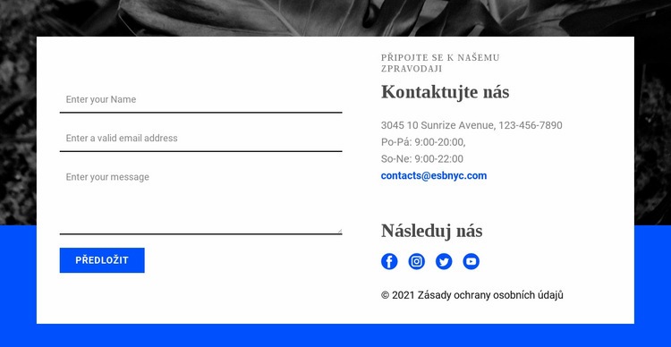 Kontaktujte nás a sledujte nás Téma WordPress