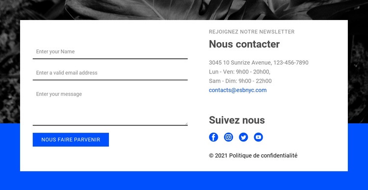 Contactez-nous et suivez-nous Maquette de site Web