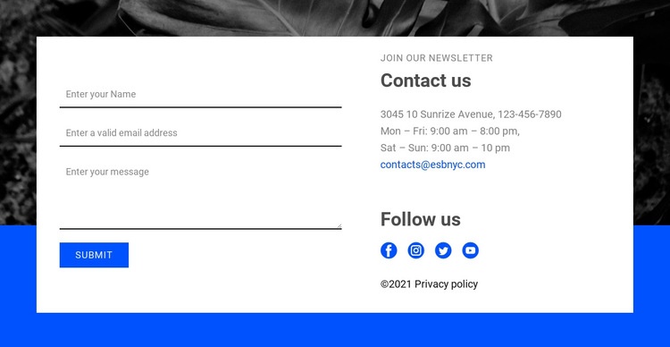 Contact with us and follow us Homepage Design