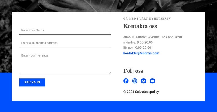 Kontakta oss och följ oss CSS -mall