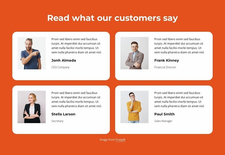 Customer testimonials with 2 columns Homepage Design
