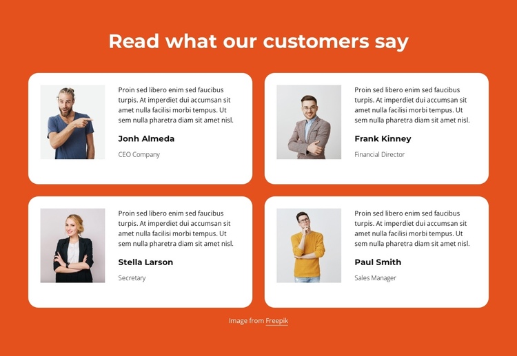 Customer testimonials with 2 columns One Page Template